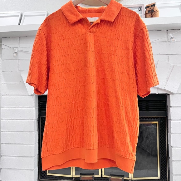 Kith Monogram Terry Leo Polo Shirt - Bright Orange - Picture 1 of 5